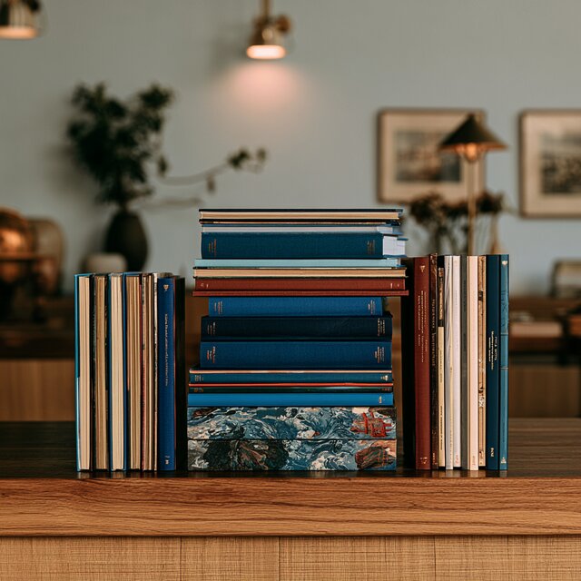 Lukeni books, hardcover books on a table