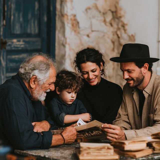 Lukeni multigenerational images, family looking through an old book together
